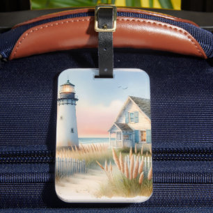 Leuchtturm und Cottage am Meer Aquarellszene Gepäckanhänger