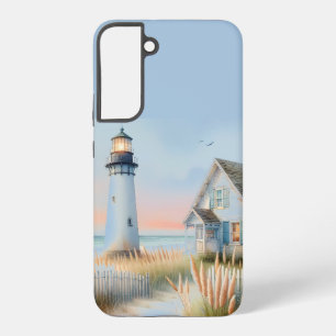 Leuchtturm und Cottage am Meer - Aquarellszene Samsung Galaxy Hülle
