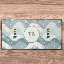 Leuchtturm und Eiswaves Winter Nautical Monogram Schreibtischunterlage