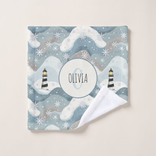 Leuchtturm und Eiswaves Winter Nautical Monogram Waschlappen (Waschlappen)