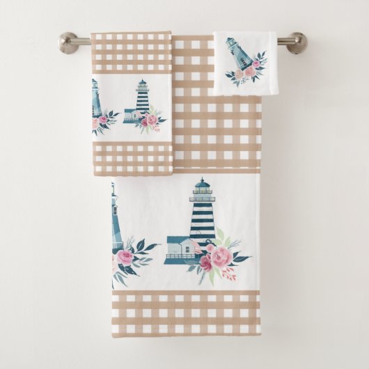 Leuchtturm und Gingham Kariert Bath Handtuch Set (Insitu)