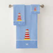 Leuchtturm und Monogramm auf Light Blue Badhandtuch Set (Insitu)