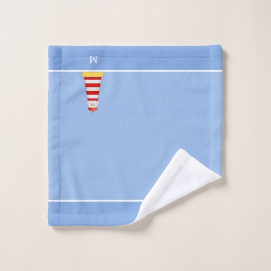 Leuchtturm und Monogramm auf Light Blue Badhandtuch Set (Waschlappen)