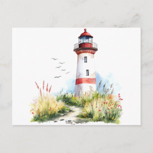 Leuchtturm und Naturszene Aquarell Postkarte