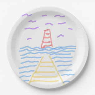 Leuchtturm und Pier Pappteller