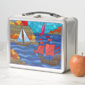 Leuchtturm und Schiffe in Rot und Weiß Metall Brotdose (Beispiel)