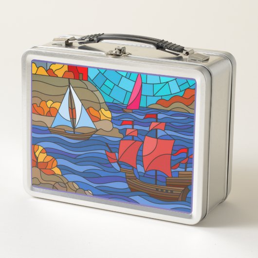 Leuchtturm und Schiffe in Rot und Weiß Metall Brotdose (Vorderseite)