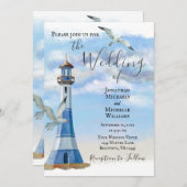 Leuchtturm und Seagulls Nautical Beach Hochzeit Einladung (Vorne/Hinten)