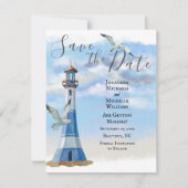 Leuchtturm und Seagulls Nautical Beach Hochzeit Save The Date (Vorderseite)