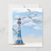 Leuchtturm und Seagulls Nautical Beach Hochzeit Save The Date (Rückseite)