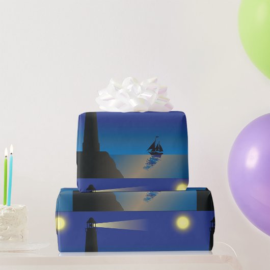 Leuchtturm und Segelboot am Nachmittag Mondlicht Geschenkpapier
