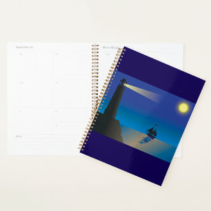 Leuchtturm und Segelboot am Nachmittag Mondlicht Planer