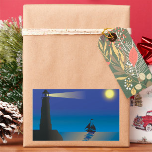 Leuchtturm und Segelboot am Nachmittag Mondlicht Rechteckiger Aufkleber