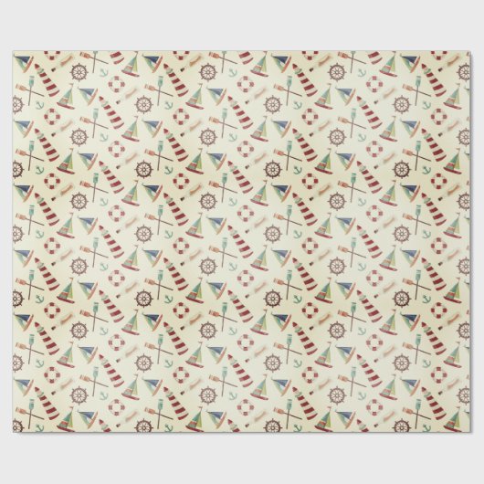 Leuchtturm und Segelboot Geschenkpapier (Flach)