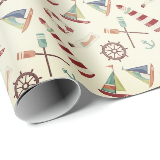 Leuchtturm und Segelboot Geschenkpapier (Rolleneckpunkt)