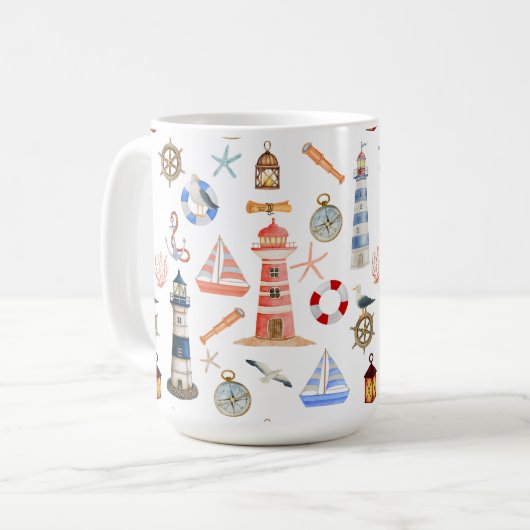 Leuchtturm und Segelboot Kaffeetasse (Vorderseite Links)