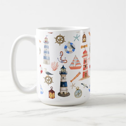 Leuchtturm und Segelboot Kaffeetasse (Links)