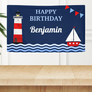 Leuchtturm und Segelboot Nautische Geburtstagsfeie Banner