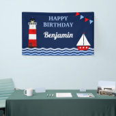 Leuchtturm-und Segelboot-Seegeburtstags-Party Banner (Messeveranstaltung)