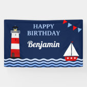 Leuchtturm-und Segelboot-Seegeburtstags-Party Banner (Horizontal)