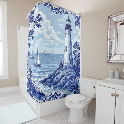 Leuchtturm und Segelboote Duschvorhang (Beispiel)