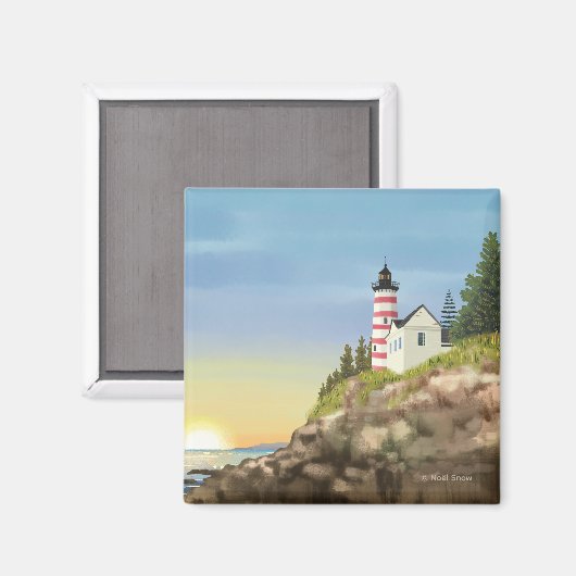 Leuchtturm und Sonnenuntergang Magnet (Vorderseite/Rückseite)