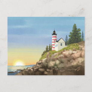 Leuchtturm und Sonnenuntergang Postkarte