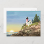 Leuchtturm und Sonnenuntergang Postkarte (Vorne/Hinten)