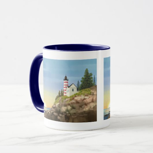 Leuchtturm und Sonnenuntergang Tasse (Vorderseite Links)