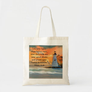 Leuchtturm- und Sonnenuntergangs-Bibelvers-Tasche Tragetasche