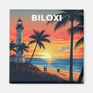 Leuchtturm und Strand in Biloxi Mississippi Magnet