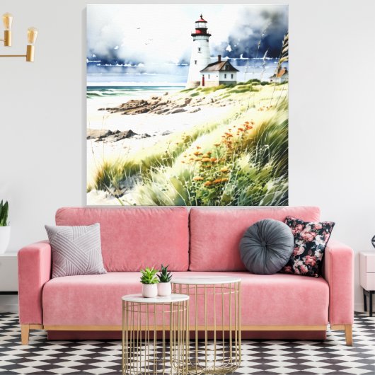 Leuchtturm und Strandlandschaft Leinwanddruck (Insitu (Wohnzimmer))