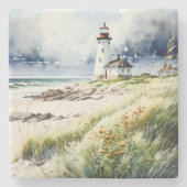 Leuchtturm und Strandlandschaft Steinuntersetzer (Vorderseite)