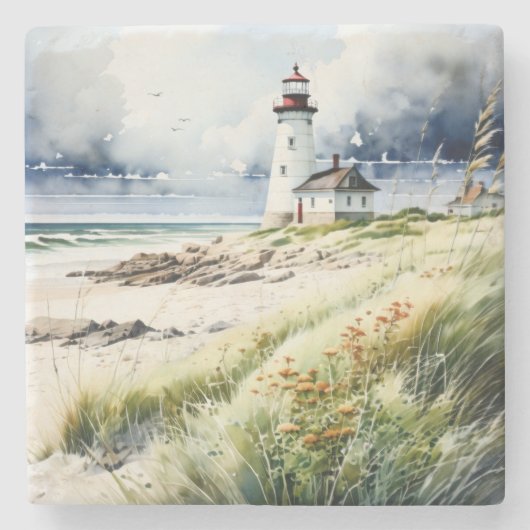 Leuchtturm und Strandlandschaft Steinuntersetzer (Vorderseite)