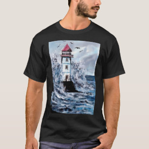 Leuchtturm und Sturm Aquarell T-Shirt