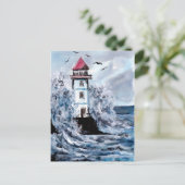 Leuchtturm und Wasserfarbe des Sturms Postkarte (Stehend Vorderseite)