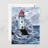 Leuchtturm und Wasserfarbe des Sturms Postkarte (Vorne/Hinten)