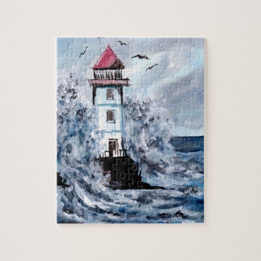 Leuchtturm und Wasserfarbe des Sturms Puzzle (Vertikal)