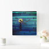 Leuchtturm unter dem Mond Quadratische Wanduhr (Zuhause)