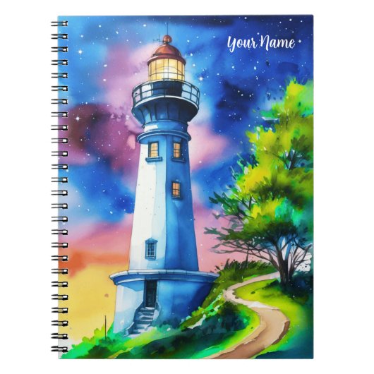 Leuchtturm unter einem Sternenhimmel Notizblock (Vorderseite)