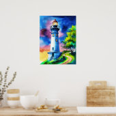 Leuchtturm unter einem Sternenhimmel Poster (Küche)
