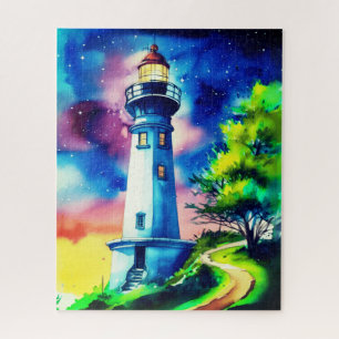 Leuchtturm unter einem Sternenhimmel Puzzle