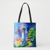 Leuchtturm unter einem Sternenhimmel Tasche (Vorderseite)