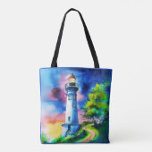 Leuchtturm unter einem Sternenhimmel Tasche (Rückseite)