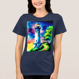 Leuchtturm unter einem Sternenhimmel Tri-Blend Shirt