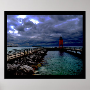 Leuchtturm unter Stormy Sky Poster