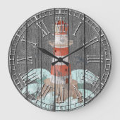 Leuchtturm verwitterte Kiefer Große Wanduhr (Vorderseite)