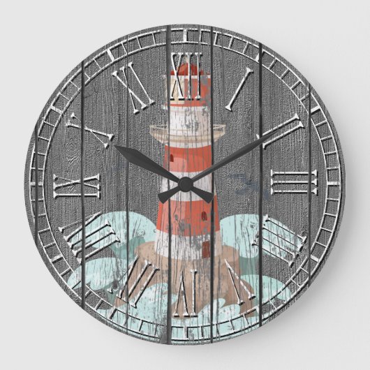 Leuchtturm verwitterte Kiefer Große Wanduhr (Vorderseite)