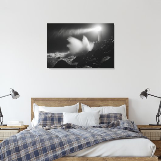 Leuchtturm Vigil über Sturmsee Monochrome Kunst Leinwanddruck (Insitu (Schlafzimmer))