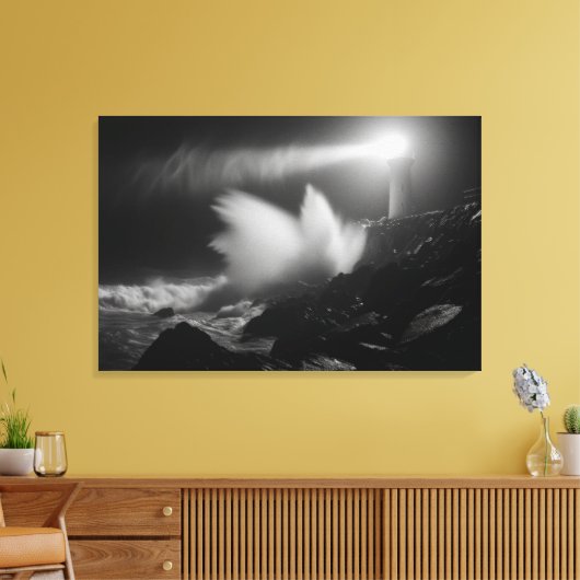 Leuchtturm Vigil über Sturmsee Monochrome Kunst Leinwanddruck (Insitu (Wohnzimmer))